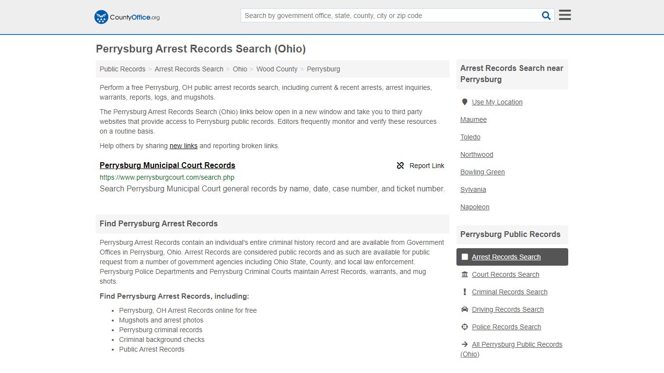 Arrest Records Search - Perrysburg, OH (Arrests & Mugshots) - County Office